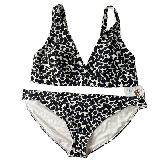 Time And Tru Two Piece Swimsuit Bikini Womens 3X Black White Animal Print New - Picture 1 of 11